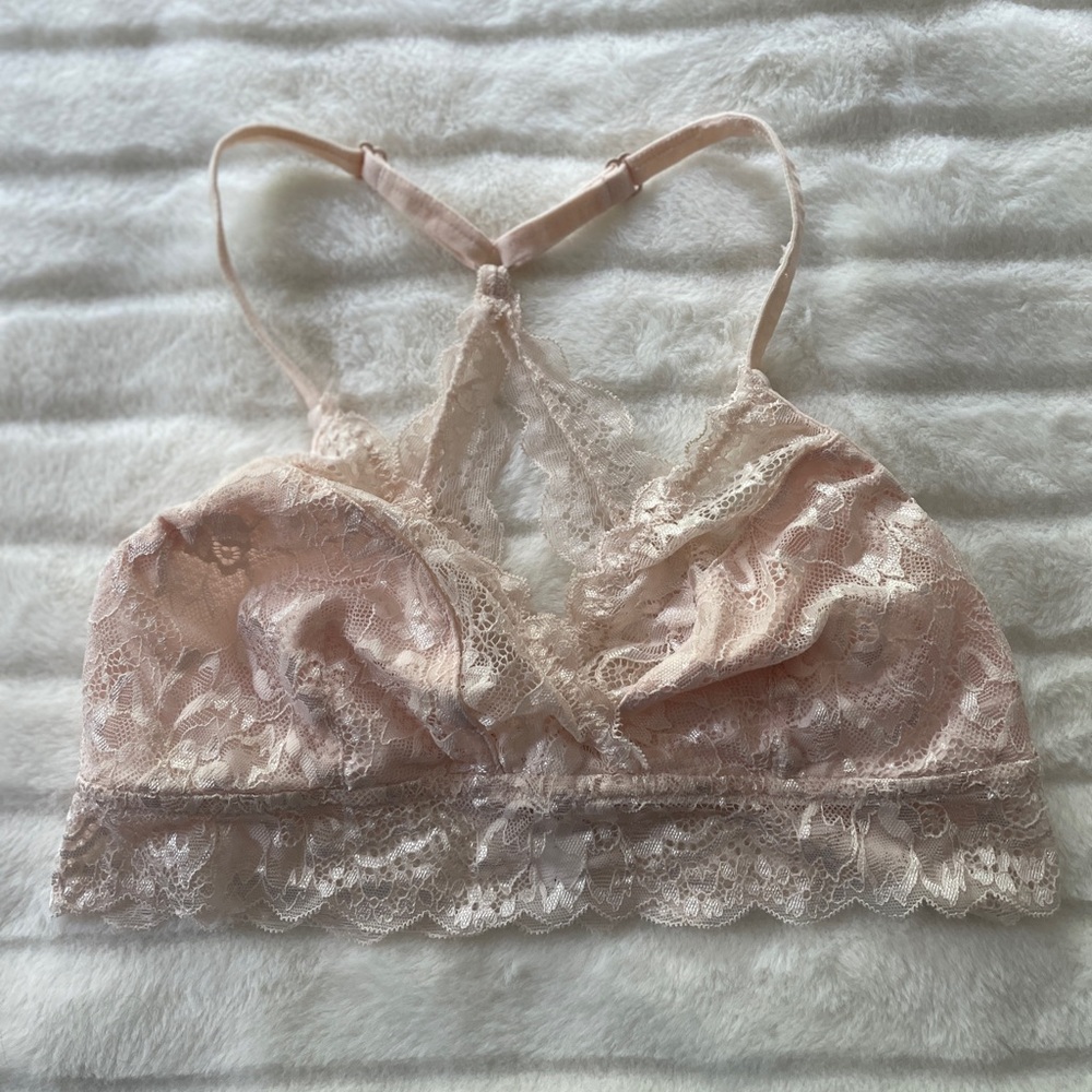 Laura Ashley Cream Lace Racerback Bralette Sz L